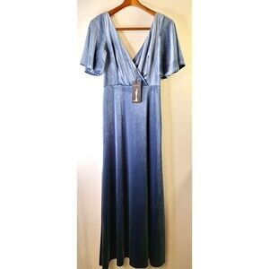 EVER PRETTY Women's Blue Velvet High Waist Maxi Dress Sz L Romantic Fairy Core